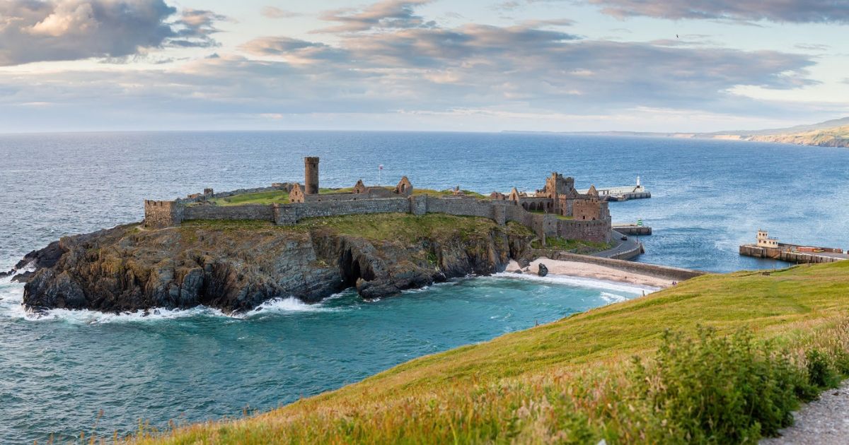 Isle of Man; Peel; Peel Castle; Pier; Tower; battlements; sea;